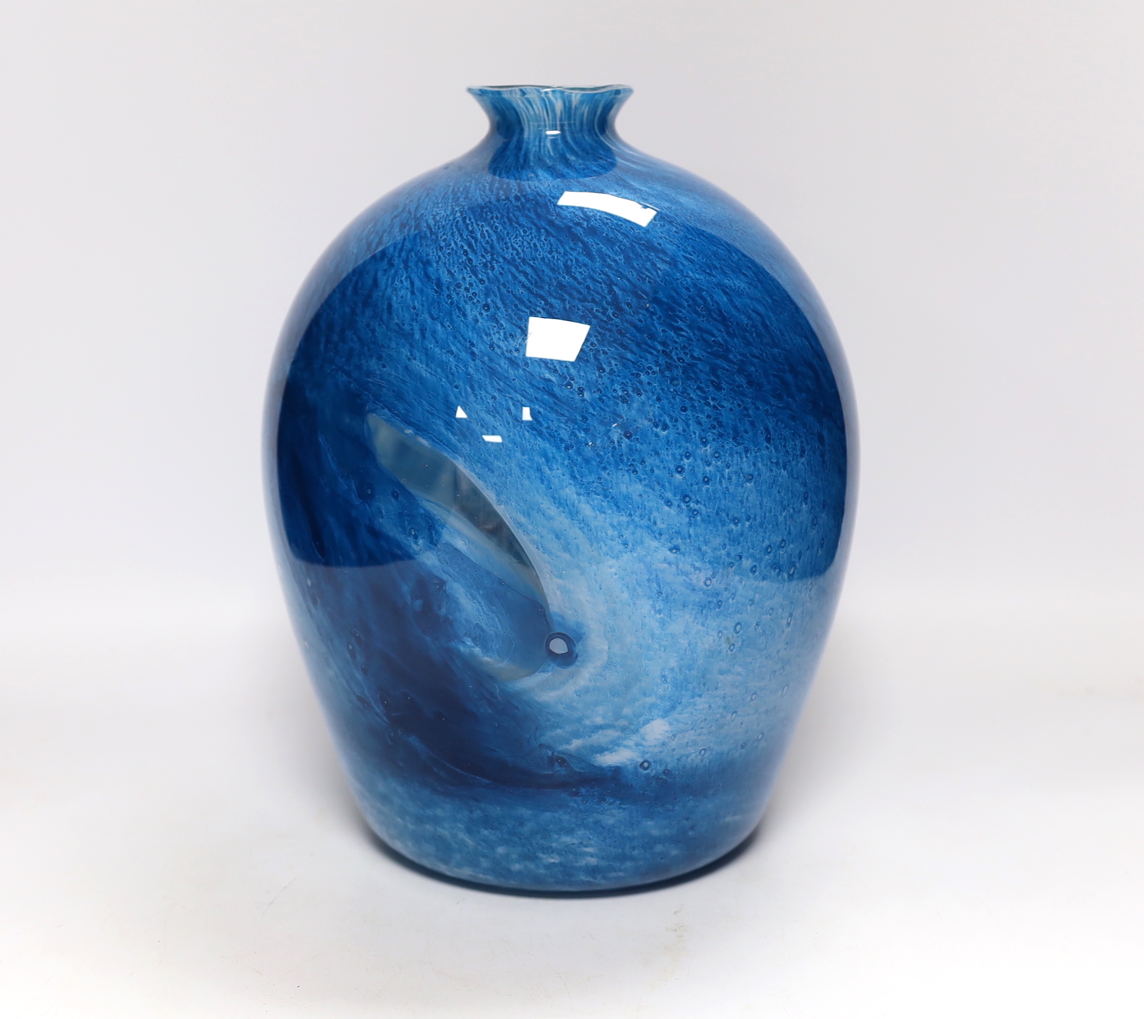 A blue Graystan glass vase, 1930's, signed to the base, 29cm high